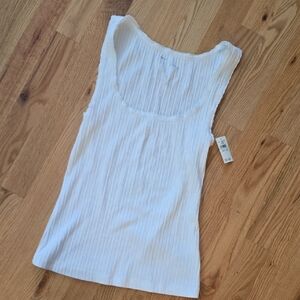 aerie White Ribbed Scoop-Neck Tank Top